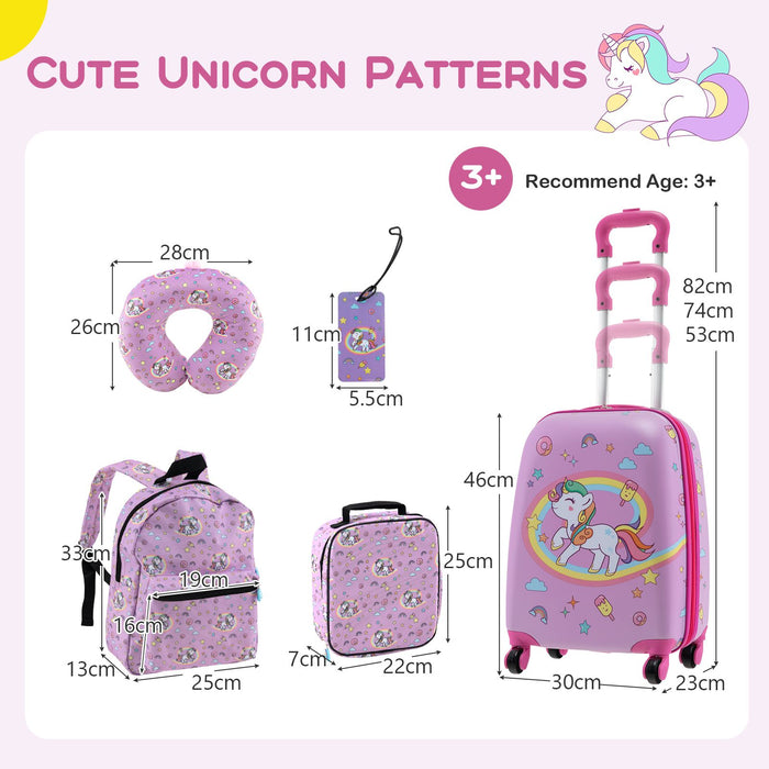 5-Piece Kids Travel Luggage Set - Pink | Backpack, Lunch Bag and Neck Pillow COSTWAY