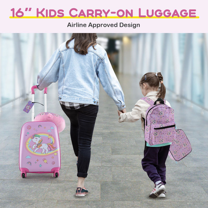 5-Piece Kids Travel Luggage Set - Pink | Backpack, Lunch Bag and Neck Pillow COSTWAY