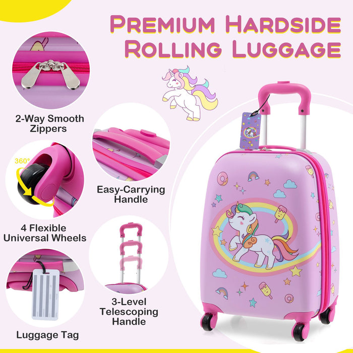 5-Piece Kids Travel Luggage Set - Pink | Backpack, Lunch Bag and Neck Pillow COSTWAY