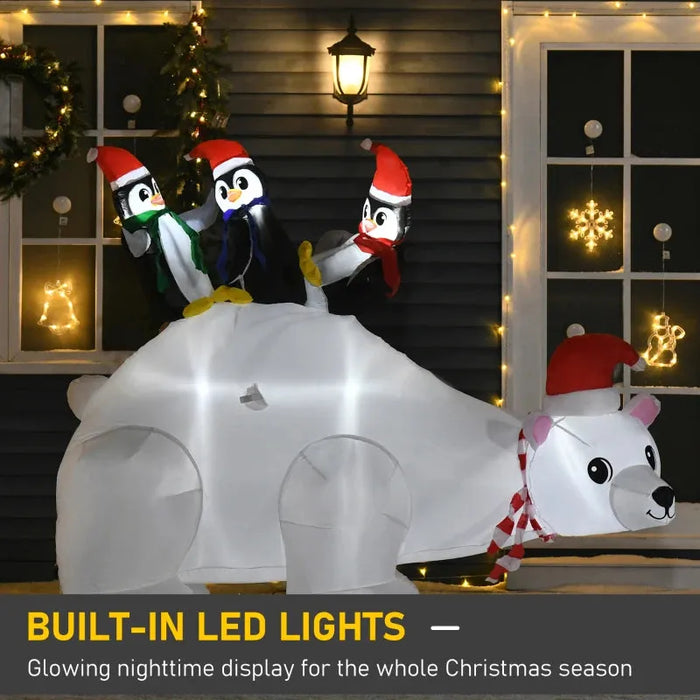 5FT Christmas Inflatable LED Lighted Polar Bear with Penguins - Little and Giant Explorers HOMCOM