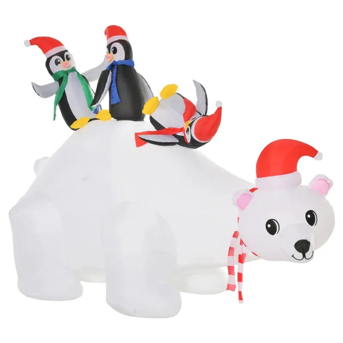 5FT Christmas Inflatable LED Lighted Polar Bear with Penguins - Little and Giant Explorers HOMCOM