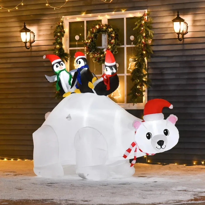 5FT Christmas Inflatable LED Lighted Polar Bear with Penguins - Little and Giant Explorers HOMCOM