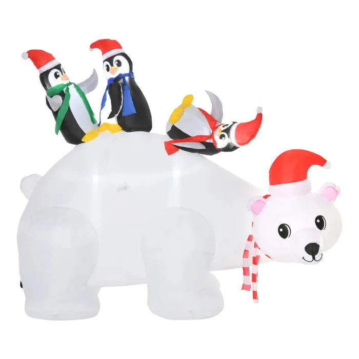 5FT Christmas Inflatable LED Lighted Polar Bear with Penguins - Little and Giant Explorers HOMCOM