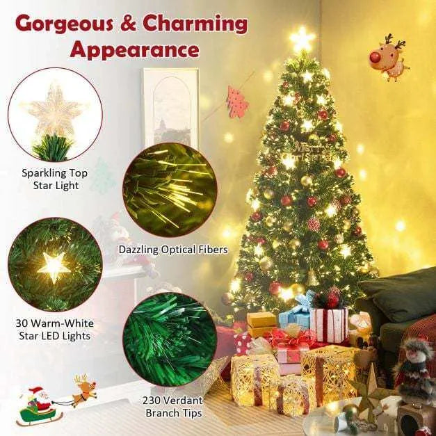 5ft Fibre Optic Christmas Tree | Pre-Lit Artificial Tree with Star Topper COSTWAY - Little and Giant Explorers Costway