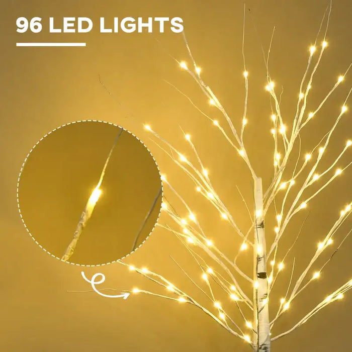 5ft LED Birch Tree Light | Pre-Lit White Tree and 96 Warm LEDs - Indoor and Outdoor HOMCOM - Little and Giant Explorers HOMCOM