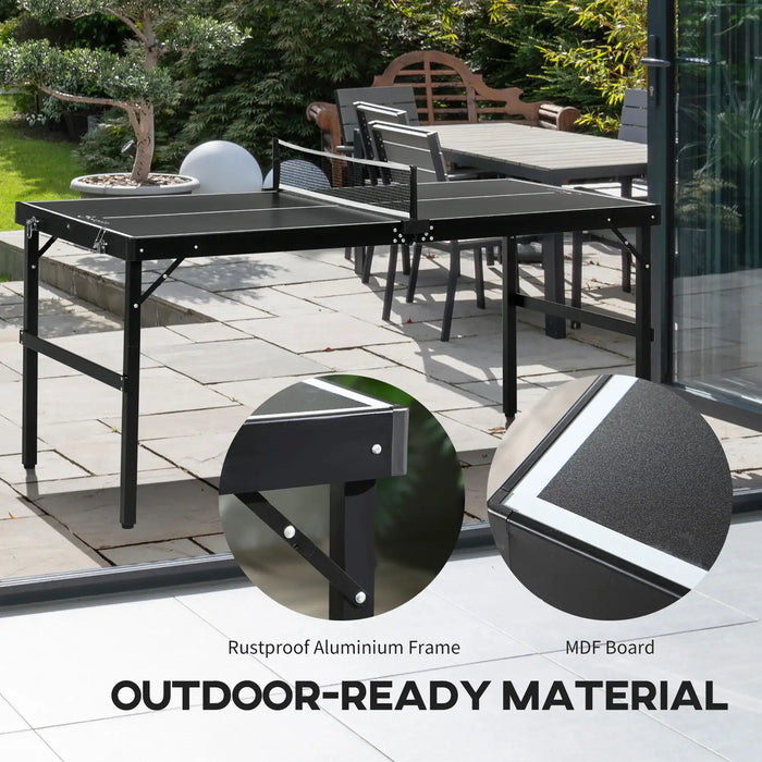 5ft Mini Table Tennis Table – Black | Foldable, Lightweight and Outdoor-Ready Design SPORTNOW - Little and Giant Explorers SPORTNOW