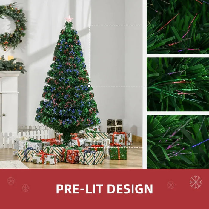 5FT Pre-lit Fibre Optic Artificial Christmas Tree - Little and Giant Explorers HOMCOM