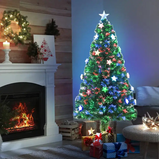 5ft Pre-Lit Fibre Optic Christmas Tree | LED Lights with Star Lampshades HOMCOM - Little and Giant Explorers HOMCOM