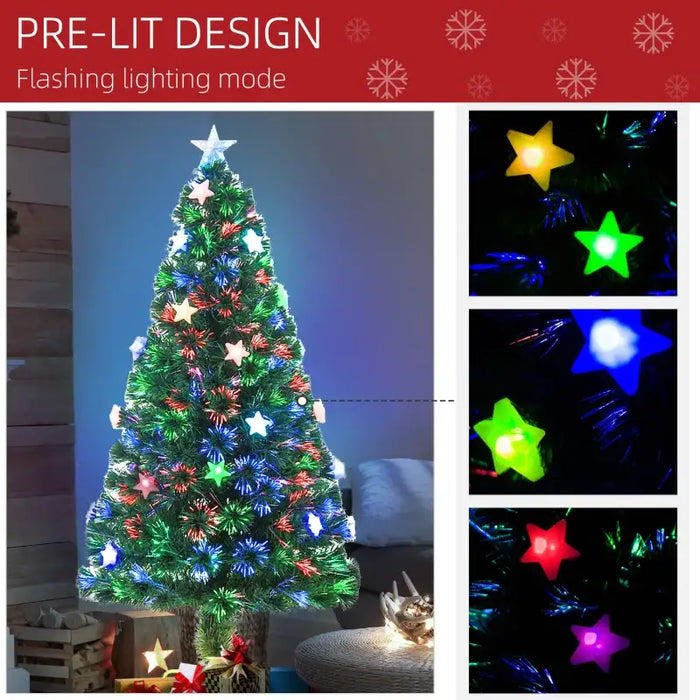 5ft Pre-Lit Fibre Optic Christmas Tree | LED Lights with Star Lampshades HOMCOM - Little and Giant Explorers HOMCOM