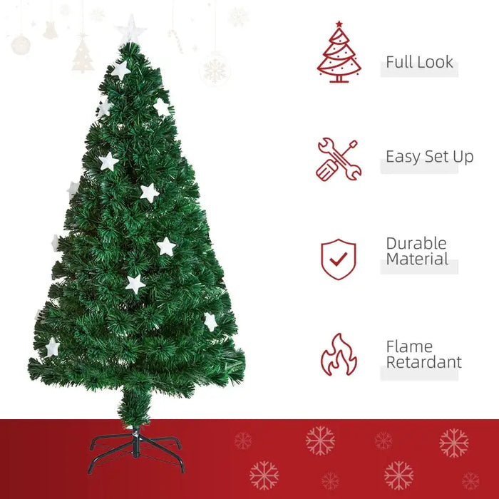 5ft Pre-Lit Fibre Optic Christmas Tree | LED Lights with Star Lampshades HOMCOM - Little and Giant Explorers HOMCOM