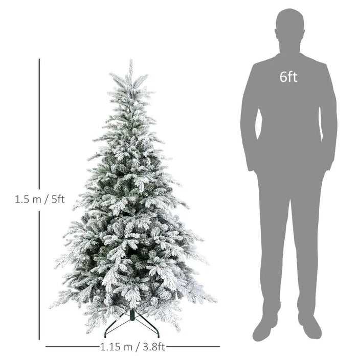 5FT Pre-lit Snow Flocked Artificial Christmas Tree with Warm White LED Lights - Little and Giant Explorers HOMCOM