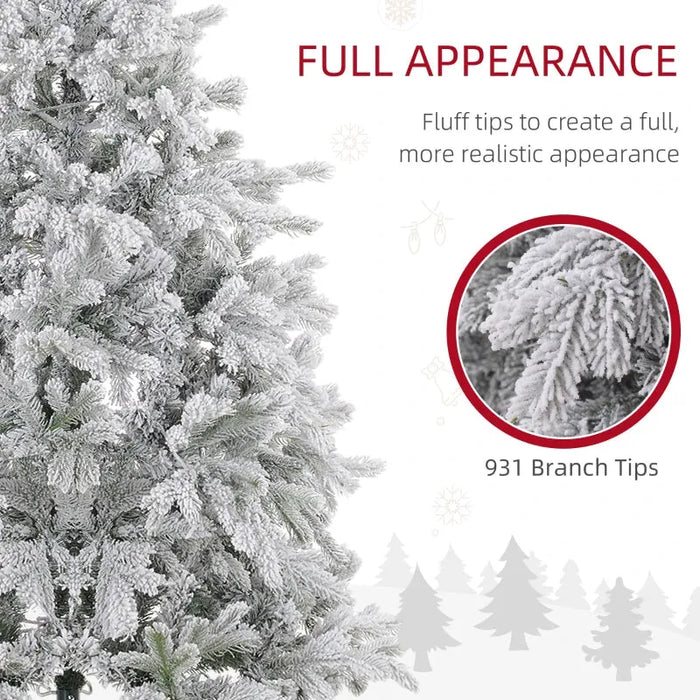 5FT Pre-lit Snow Flocked Artificial Christmas Tree with Warm White LED Lights - Little and Giant Explorers HOMCOM