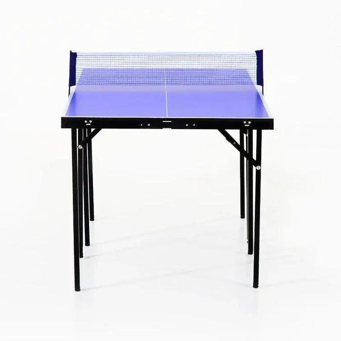 5ft professional blue table tennis table with net and foldable black legs on white background