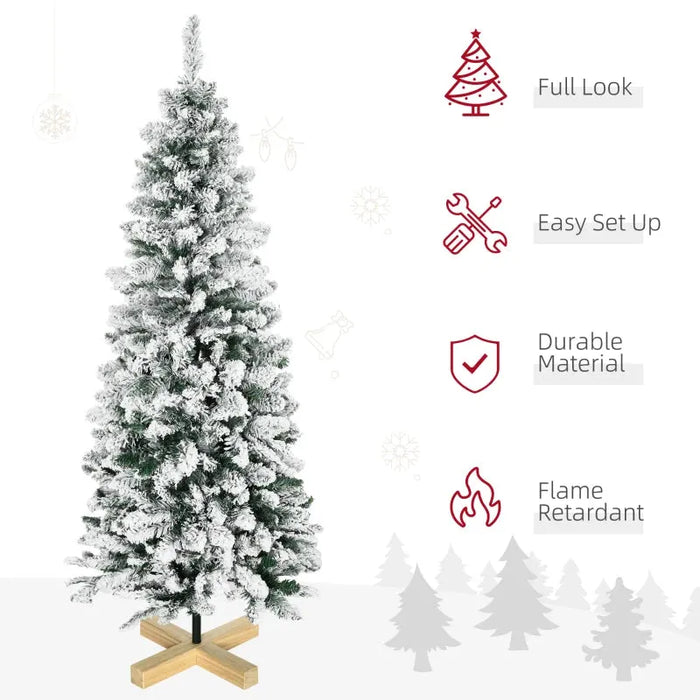 5FT Snow Flocked Artificial Christmas Tree with Pinewood Base - Little and Giant Explorers HOMCOM