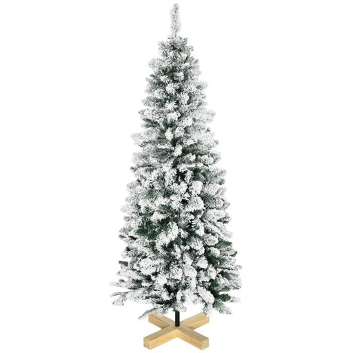 5FT Snow Flocked Artificial Christmas Tree with Pinewood Base - Little and Giant Explorers HOMCOM