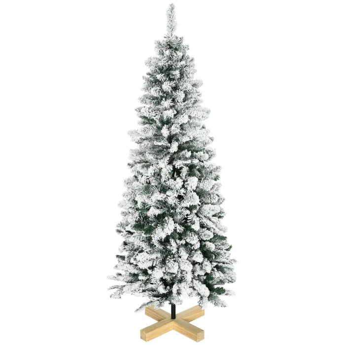 5FT Snow Flocked Artificial Christmas Tree with Pinewood Base - Little and Giant Explorers HOMCOM