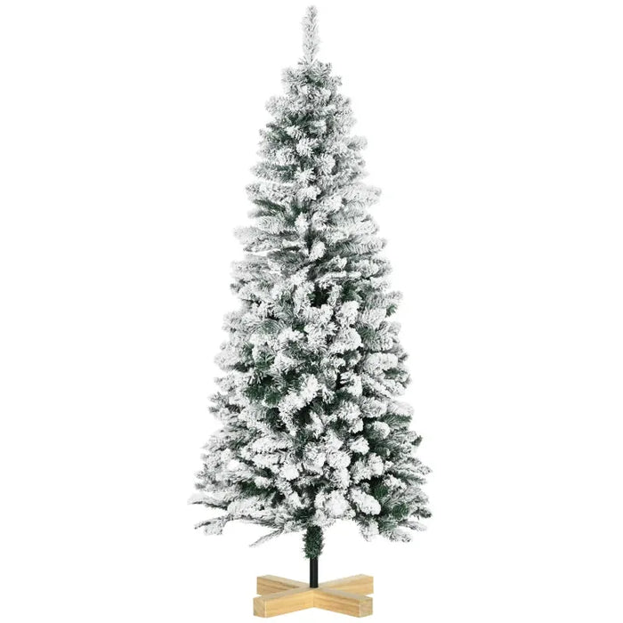 5FT Snow Flocked Artificial Christmas Tree with Pinewood Base - Little and Giant Explorers HOMCOM