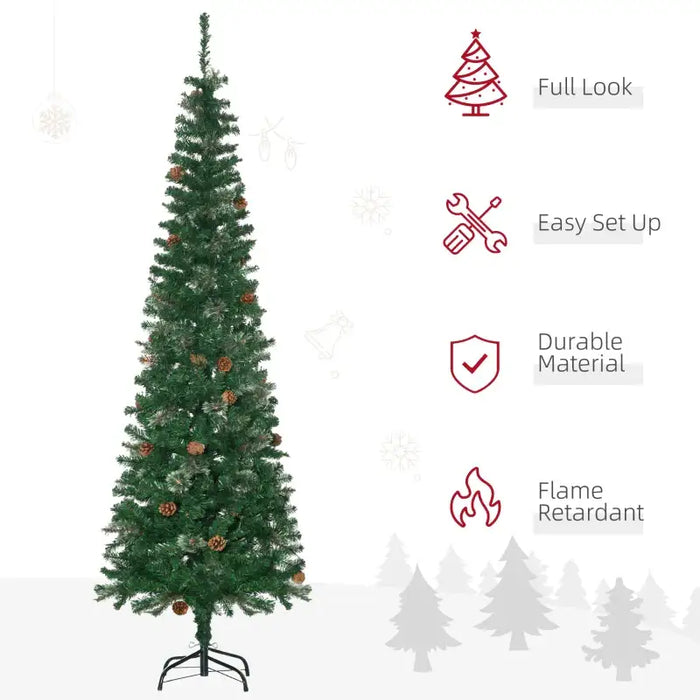 6.5ft Slim Artificial Christmas Tree | Unlit - Pine Cones and Needles HOMCOM - Little and Giant Explorers HOMCOM