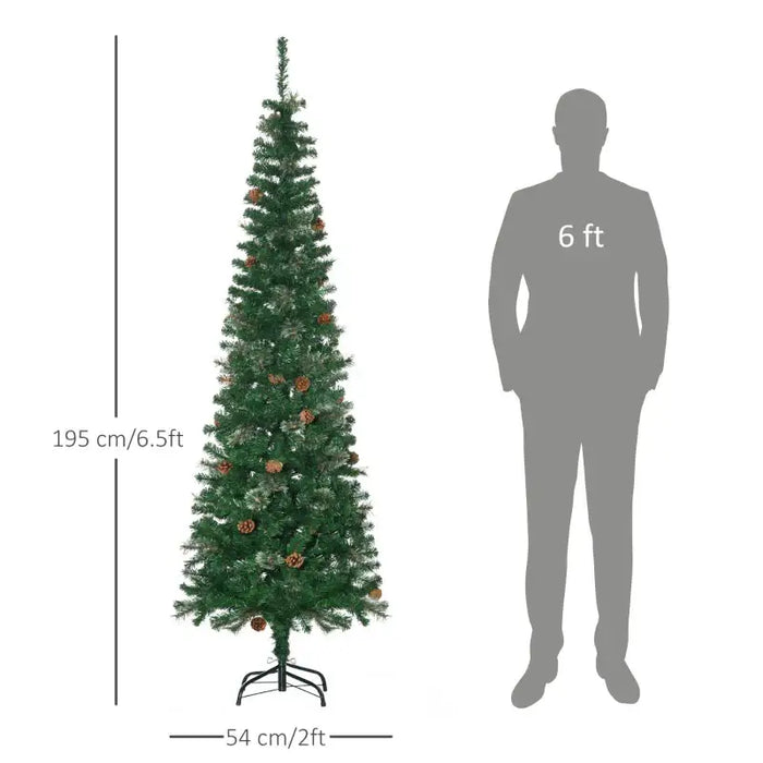 6.5ft Slim Artificial Christmas Tree | Unlit - Pine Cones and Needles HOMCOM - Little and Giant Explorers HOMCOM