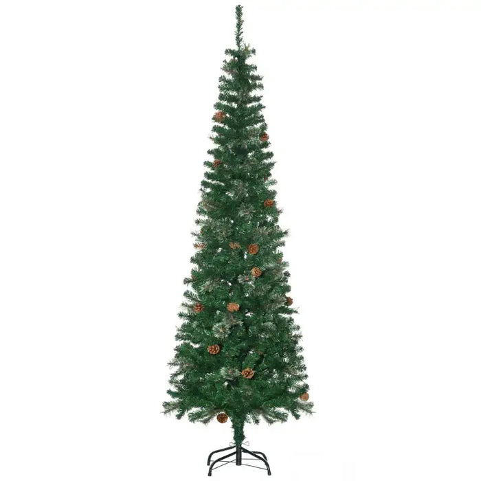 6.5ft Slim Artificial Christmas Tree | Unlit - Pine Cones and Needles HOMCOM - Little and Giant Explorers HOMCOM