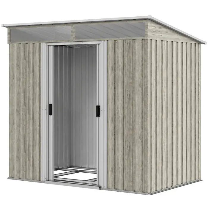 6.5x4ft Metal Garden Storage Shed – Light Grey Wood Effect | Galvanised Steel OUTSUNNY - Little and Giant Explorers Outsunny