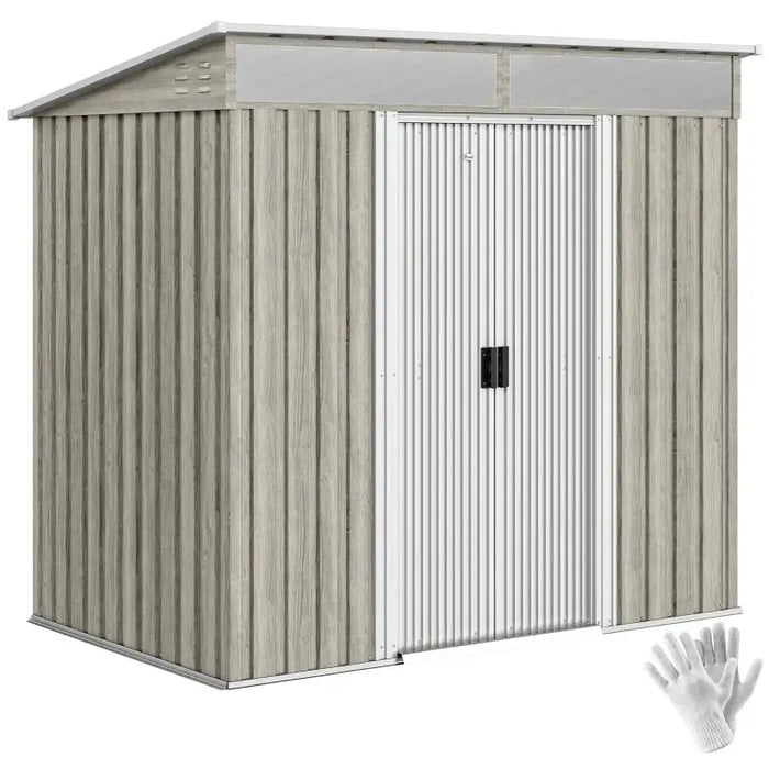 6.5x4ft Metal Garden Storage Shed – Light Grey Wood Effect | Galvanised Steel OUTSUNNY - Little and Giant Explorers Outsunny