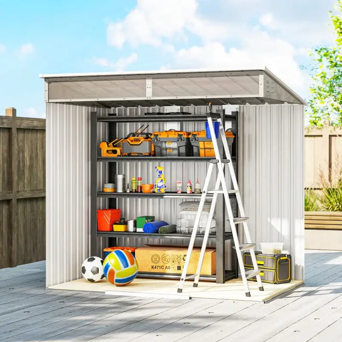 6.5x4ft Metal Garden Storage Shed – Light Grey Wood Effect | Galvanised Steel OUTSUNNY - Little and Giant Explorers Outsunny