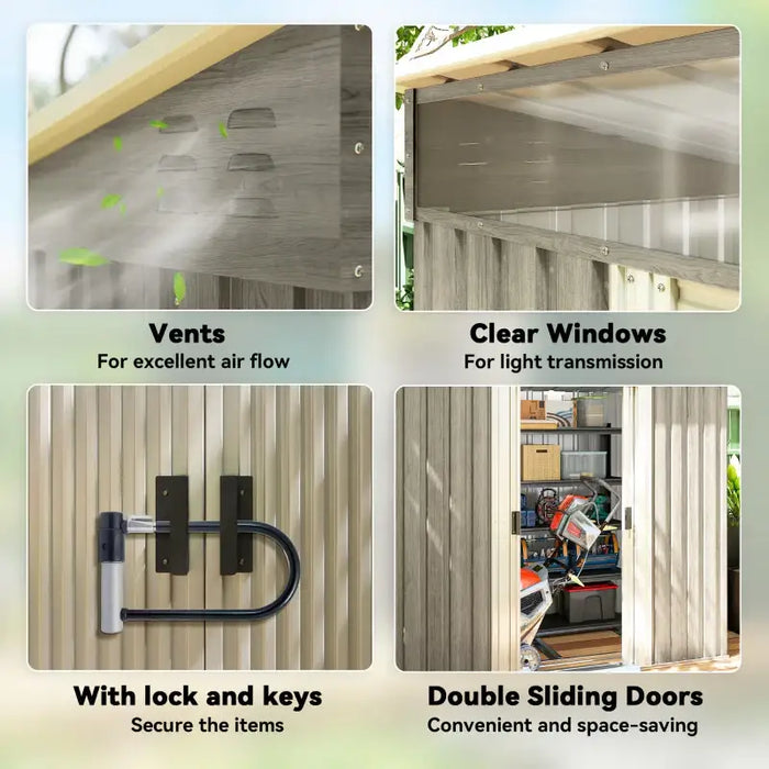 6.5x4ft Metal Garden Storage Shed – Light Grey Wood Effect | Galvanised Steel OUTSUNNY - Little and Giant Explorers Outsunny