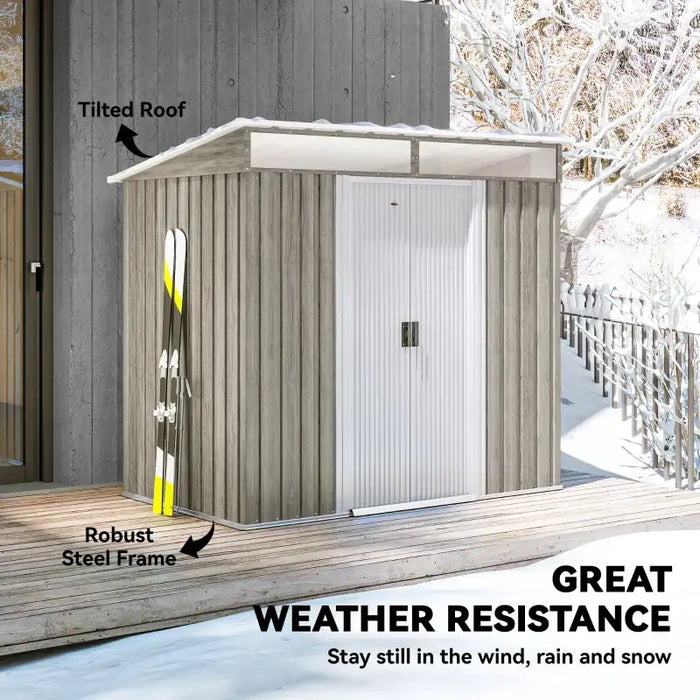 6.5x4ft Metal Garden Storage Shed – Light Grey Wood Effect | Galvanised Steel OUTSUNNY - Little and Giant Explorers Outsunny