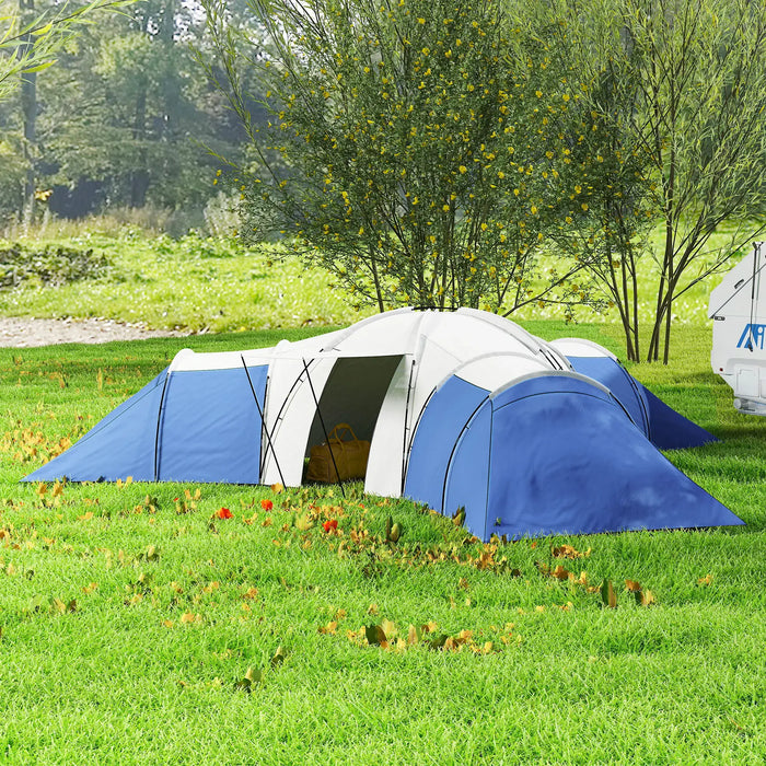 Large Camping Tent with 3 Bedrooms, Living Area and Porch in Blue (6 - 9 persons) - Little and Giant Explorers Outsunny