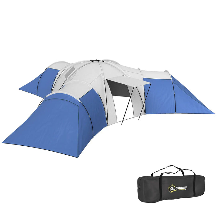 Large Camping Tent with 3 Bedrooms, Living Area and Porch in Blue (6 - 9 persons) - Little and Giant Explorers Outsunny