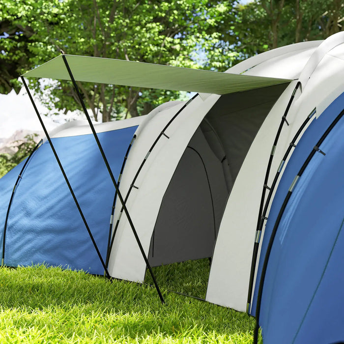 Large Camping Tent with 3 Bedrooms, Living Area and Porch in Blue (6 - 9 persons) - Little and Giant Explorers Outsunny