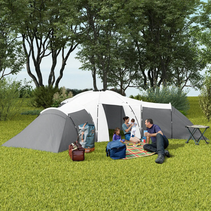 Large Camping Tent with 3 Bedrooms, Living Area and Porch in Grey (6-9 persons) - Little and Giant Explorers Outsunny