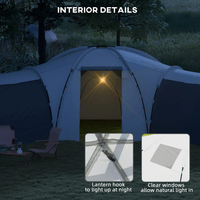 Large Camping Tent with 3 Bedrooms, Living Area and Porch in Grey (6-9 persons) - Little and Giant Explorers Outsunny