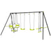 6-child swing set with two swings, glider, and double-seater chair in green and black