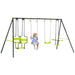 6-child swing set with two swings, glider, and double seater chair, child playing