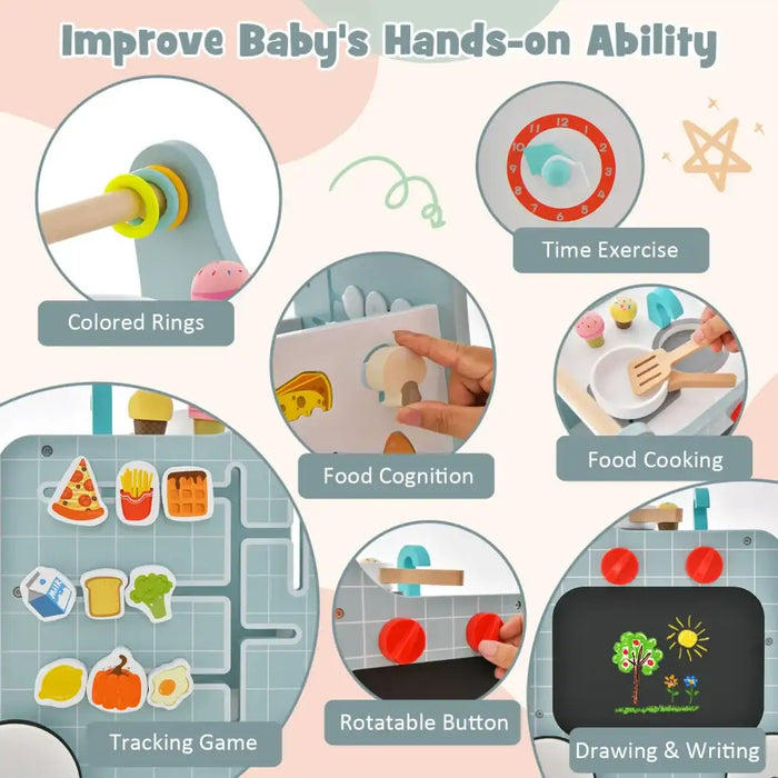 6-in-1 Baby Learning Activity Centre Blue | Kitchen Learning with Educational Games - Little and Giant Explorers Costway