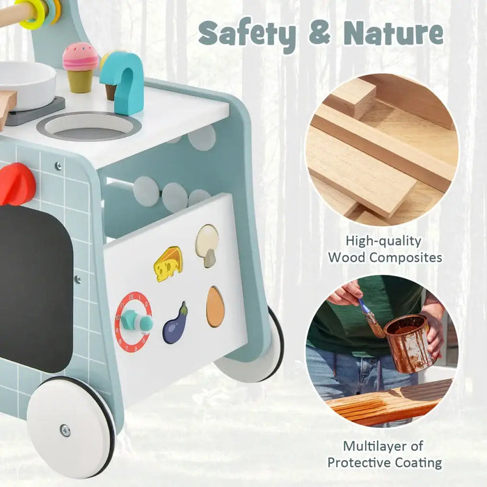 6-in-1 Baby Learning Activity Centre Blue | Kitchen Learning with Educational Games - Little and Giant Explorers Costway