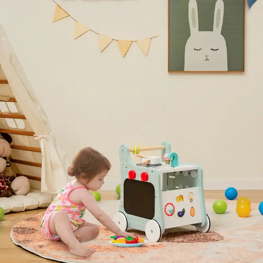 6-in-1 Baby Learning Activity Centre Blue | Kitchen Learning with Educational Games - Little and Giant Explorers Costway