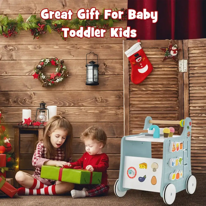 6-in-1 Baby Learning Activity Centre Blue | Kitchen Learning with Educational Games - Little and Giant Explorers Costway