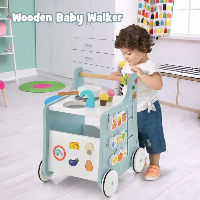 6-in-1 Baby Learning Activity Centre Blue | Kitchen Learning with Educational Games - Little and Giant Explorers Costway