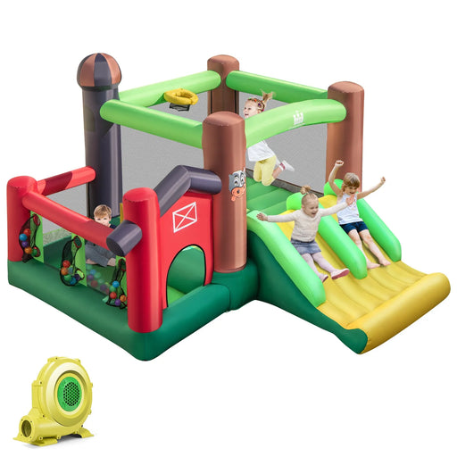 6-in-1 Bounce Castle with Double Slides and Blower - Little and Giant Explorers Costway