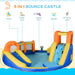 6-in-1 Bounce Castel with Slide, Water Pool, Gun Basket, Trampoline, Climbing Wall and Tunnel with Blower - Little and Giant Explorers Outsunny