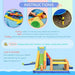 Colorful inflatable water park bouncy castle with slide, pool, and setup instructions