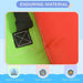 Close-up of green and red durable inflatable water park material with reinforced stitching, showing water-resistant, tear-resistant, and wear-resistant qualities.