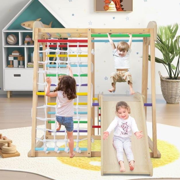 6-in-1 Indoor Jungle Gym Climber Playset with Slide - Little and Giant Explorers Costway