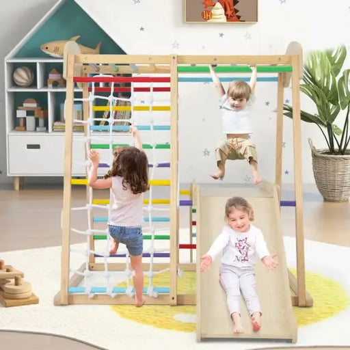 6-in-1 Indoor Jungle Gym – Multicolour | Wooden Montessori Climber COSTWAY - Little and Giant Explorers Costway