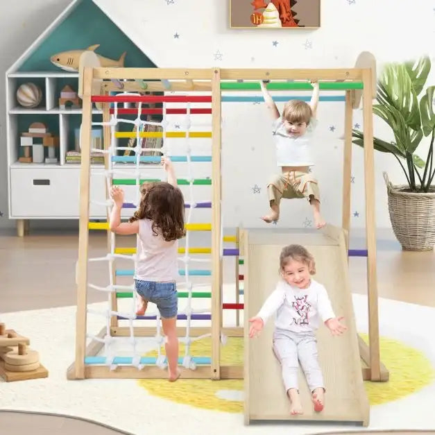 6-in-1 Indoor Jungle Gym – Multicolour | Wooden Montessori Climber COSTWAY - Little and Giant Explorers Costway
