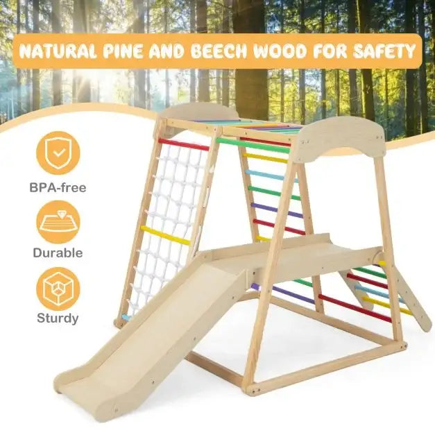 6-in-1 Indoor Jungle Gym – Multicolour | Wooden Montessori Climber COSTWAY - Little and Giant Explorers Costway