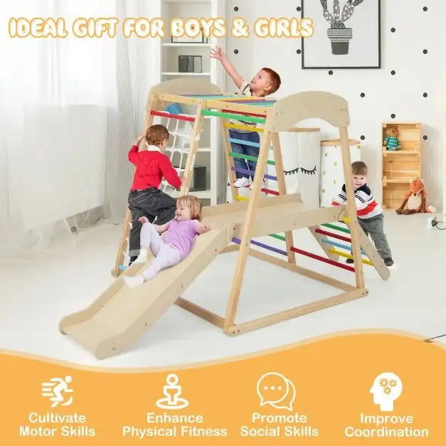 6-in-1 Indoor Jungle Gym – Multicolour | Wooden Montessori Climber COSTWAY - Little and Giant Explorers Costway
